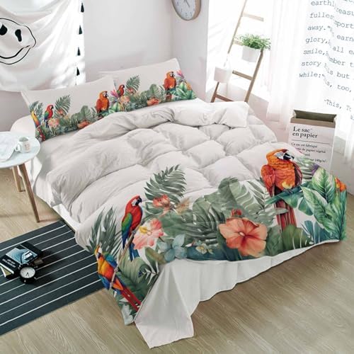 Alandar Home Duvet Cover Set Summer Tropical Parrot Palm Leaf 1