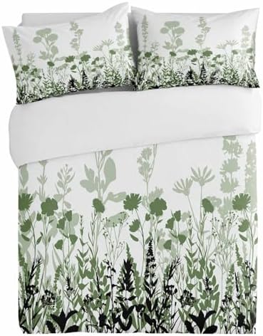 3 Piece Summer Sage Green Duvet Cover Set with Pillow Shams