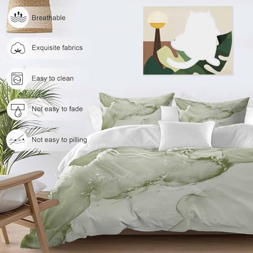 Sage Green Marble Bedding Duvet Cover Set