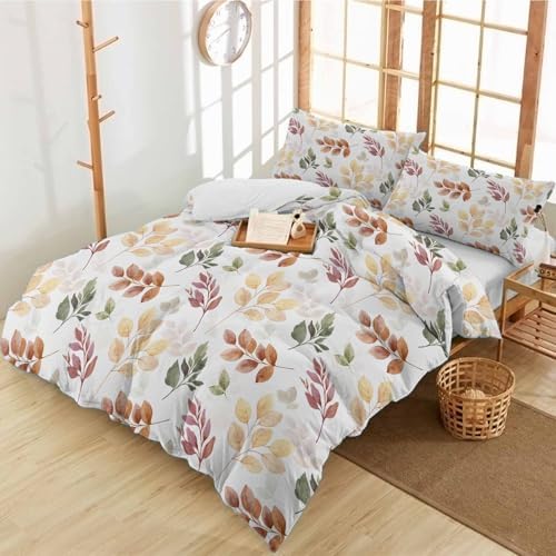 Alandar Home Autumn Eucalyptus Leaf Duvet Cover Set 3 Piece