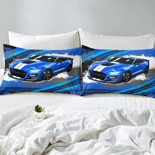 Blue Sports Car Duvet Cover Set Twin Size