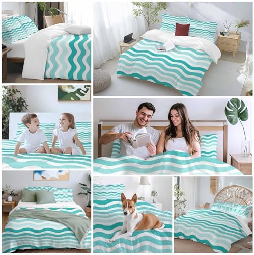Sabolny Turquoise Striped Queen Duvet Cover Set