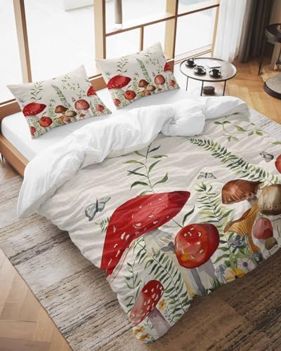ZOE GARDEN Red Mushrooms Queen Duvet Cover Set