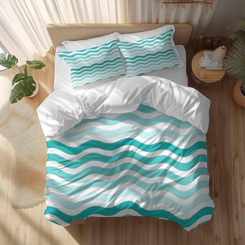 Sabolny Turquoise Striped Queen Duvet Cover Set