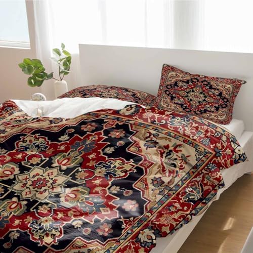 Alandar Home Tribal Red Flower Duvet Cover Set 3 Piece Ultra Soft Bedding