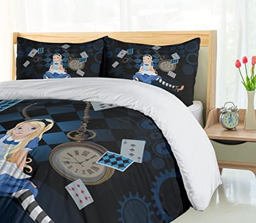 Ambesonne Alice in Wonderland Duvet Set Dark Blue Sepia