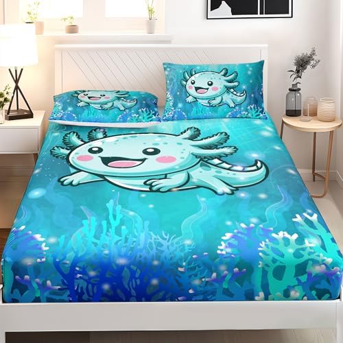 AILONEN Axolotl Kids Twin XL Fitted Sheet Set with 2 Pillowcases