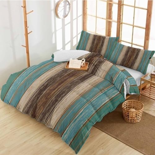 Alandar Home Farmhouse Retro Wood Board Duvet Cover Set