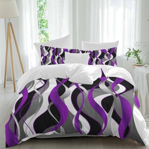 Sabolny Purple Stripe Queen Duvet Cover Set 3 Piece