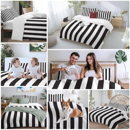 Sabolny Black White Striped Queen Duvet Cover Set 3 Piece
