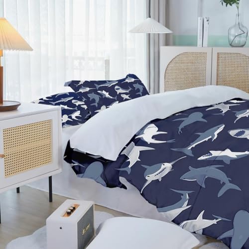 Shark Fish Print Kids Duvet Cover Set