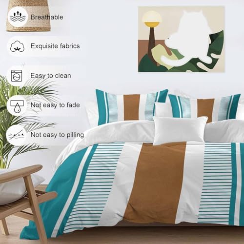 Sabolny Teal Stripes Queen Duvet Cover Set 3 Piece 1
