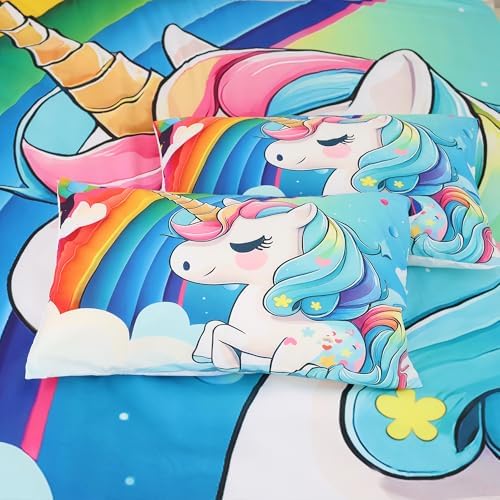FUYEUN Unicorn Bedding Set 4Pcs Rainbow Sheets for Kids