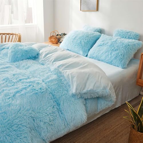 Fluffy Blue Comforter Set Twin Size 2 Pieces