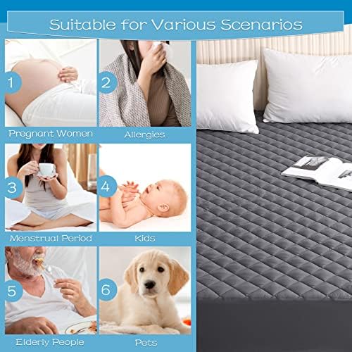GRT Queen Grey Quilted Fitted Mattress Pad
