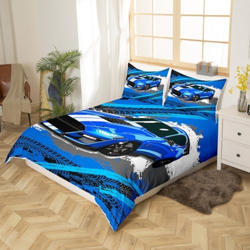 Blue Sports Car Duvet Cover Set Twin Size