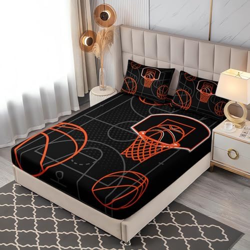 UEVBF Basketball Court Twin Fitted Sheet Set