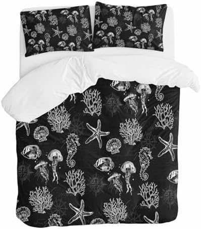 Sabolny Coastal Black Queen Duvet Cover Set 3 Piece