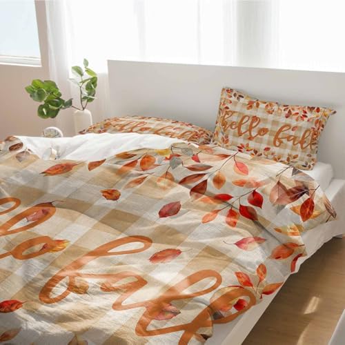 3 Piece Bedding Set with Fall Leaves Design