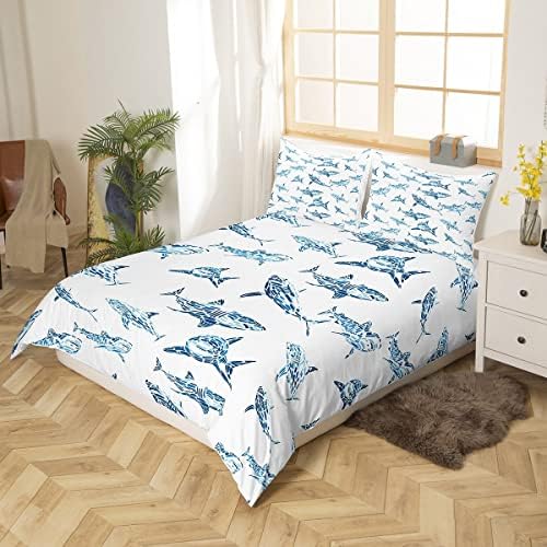 Erosebridal Shark Duvet Cover Set Twin Size Blue