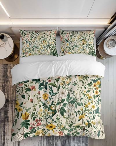 ZOE GARDEN Botanical Print Duvet Cover Set 3 Piece Full Size
