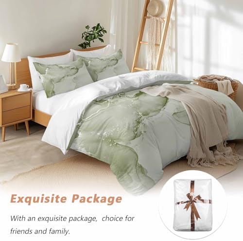 Sage Green Marble Bedding Duvet Cover Set