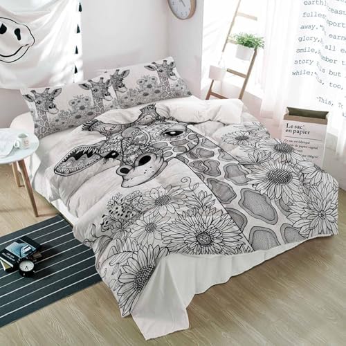 Alandar Home Duvet Cover Set Giraffe Sunflower Animal Print