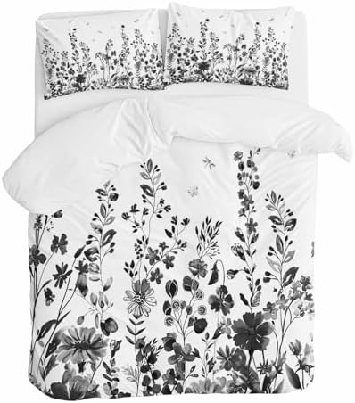 Sabolny Grey Botanical Queen Duvet Cover Set