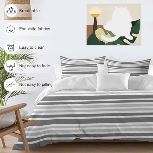 Sabolny Grey Striped Queen Duvet Cover Set