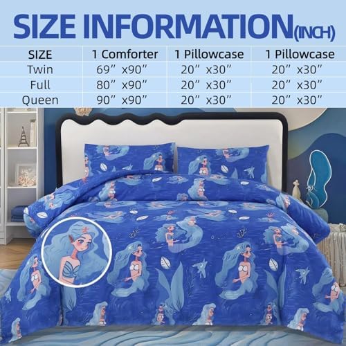 MAG Mermaid Comforter Set Twin Size Blue Kids Bedding 1