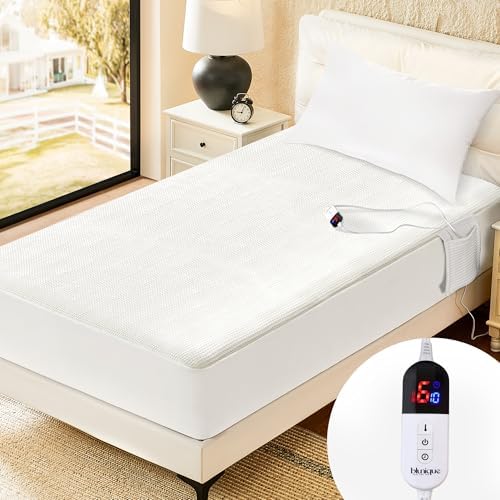 Blunique Electric Heated Mattress Pad Twin Size White