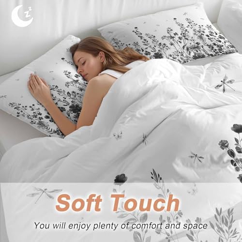 Sabolny Grey Botanical Queen Duvet Cover Set