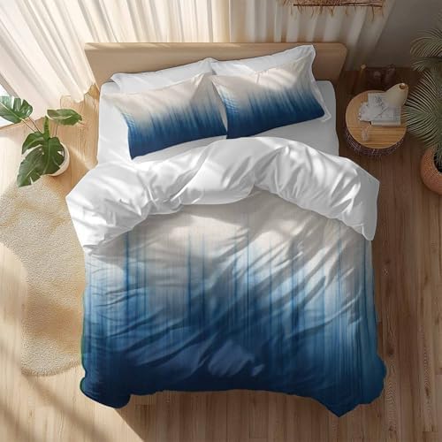 Forest Blue Queen Duvet Cover Set with 2 Throw Pillows
