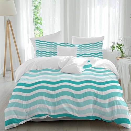 Sabolny Turquoise Striped Queen Duvet Cover Set