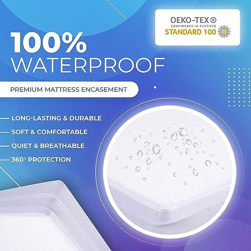 PlushDeluxe Twin-XL 39x80 Mattress Encasement - Waterproof Bedbug Proof 6-Sided Hypoallergenic