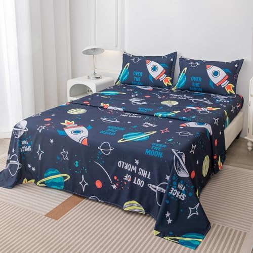 Megamayga Space Sheets Full Size 4Pcs Kids Bedding Set