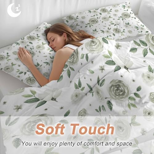 Sage Flower Bedding Queen Duvet Set 3 Pieces