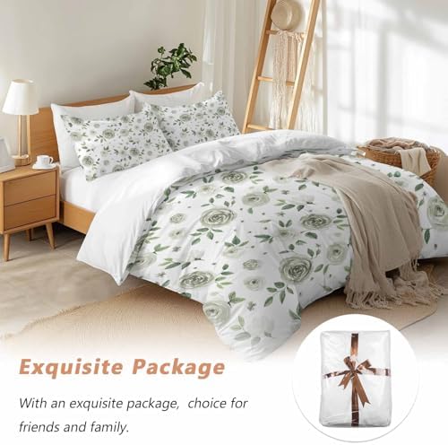 Sage Flower Bedding Queen Duvet Set 3 Pieces