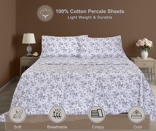 ZOYER 100 Cotton Queen Sheet Set - Cooling Percale 16 Deep Pockets 4 Piece