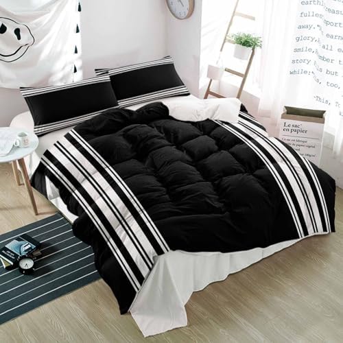 Alandar Home 3 Piece Bedding Set Black and White Stripes