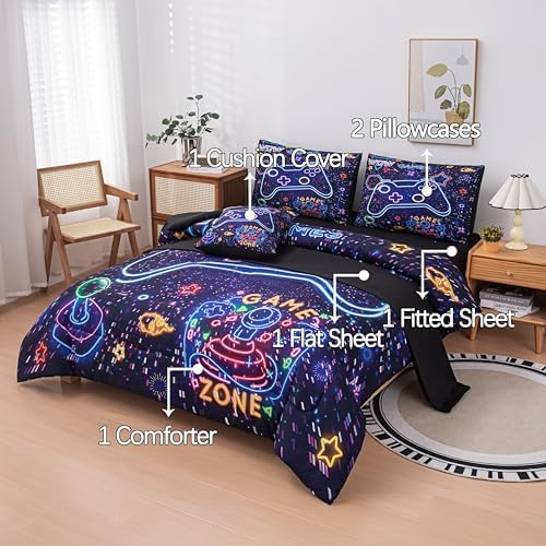 Gaming Comforter Set for Boys 6 Piece Twin