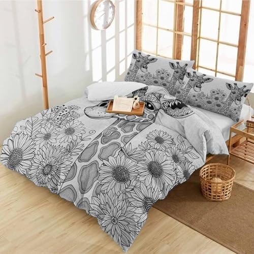 Alandar Home Duvet Cover Set Giraffe Sunflower Animal Print