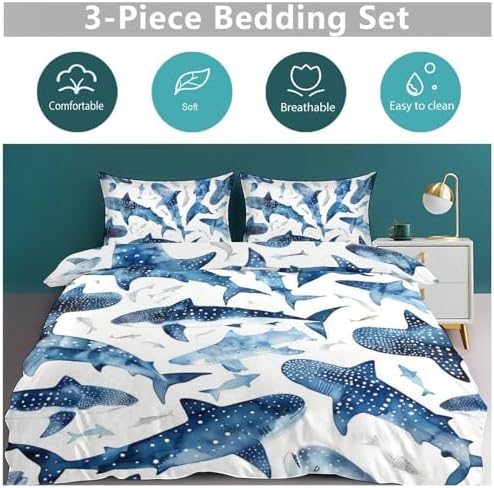 Ultra Soft Blue Shark Duvet Cover Set 3-Piece FullQueen