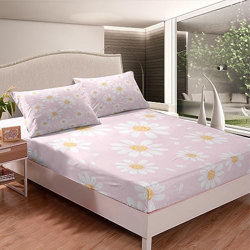 Manfei White Daisy Kids Fitted Sheet Set