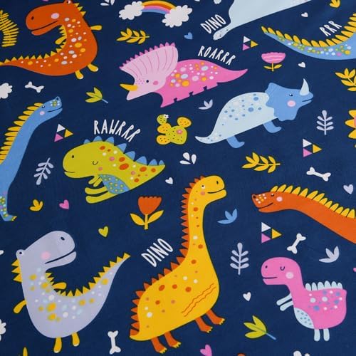 KWLOVER Dinosaur Print Bed Sheet Set Twin Size Navy Blue
