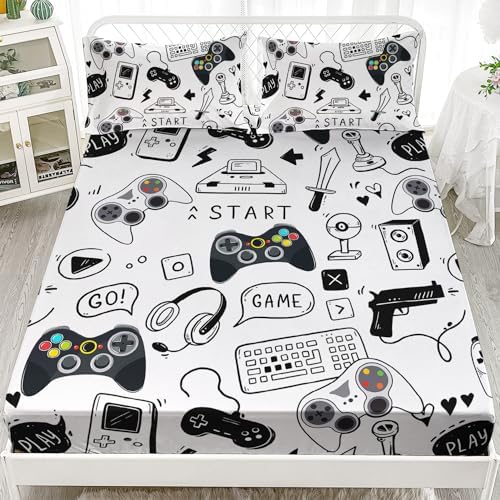 AILONEN Gaming Fitted Sheet Set for Boys Twin XL 3Pcs