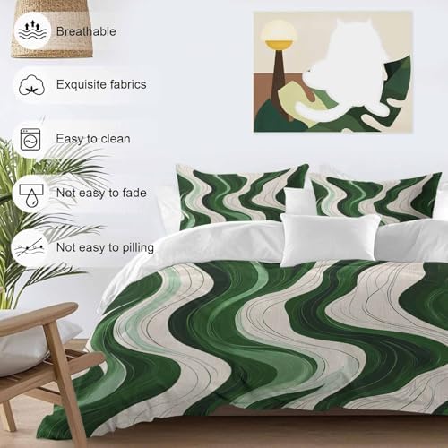 Geometric Green Duvet Cover Set 3 Piece with Throw Pillowcases
