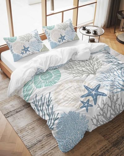 ZOE GARDEN Coastal Blue Queen Duvet Cover Set