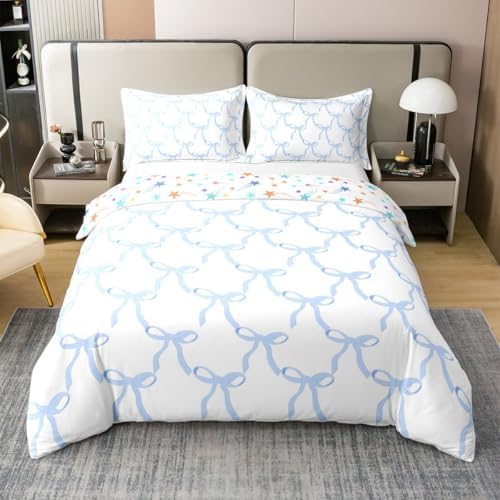 Feelyou Blue Bow Print Duvet Cover Set for Kids