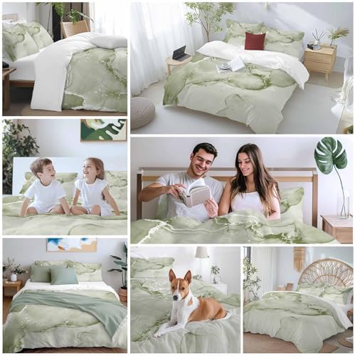 Sage Green Marble Bedding Duvet Cover Set